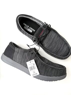 FALLS CREEK $45 Mens 9 Black Gray Enzo Slip On Casual Memory Foam Shoes Box#18